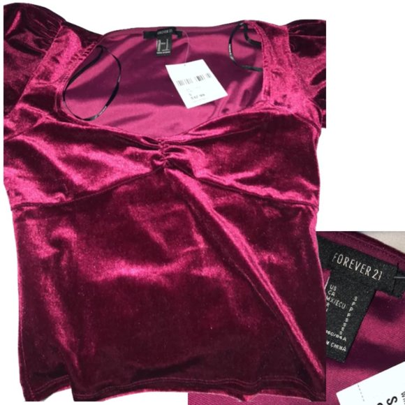 F21 Wine Puff Sleeve Top NEW w Tags No Flaws Sm - Picture 9 of 13
